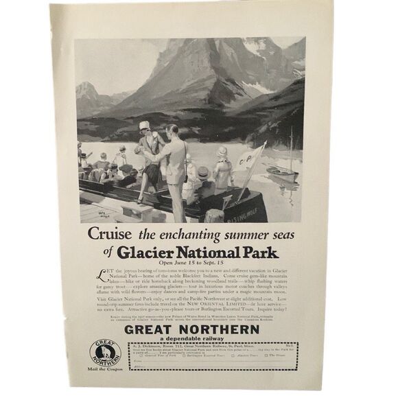 Vintage 1927 Great Northern Glacier National Park Ad Advertisement - Picture 3 of 5